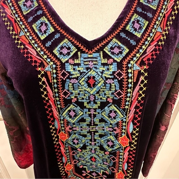 Calessa Embroidered Purple Velvet Jewel Tone Top Long Sleeve SZ Small Boho EUC - Picture 3 of 9